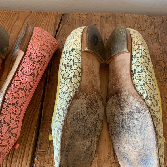 2 Pairs Banana Republic Pastel Pink and Yellow Lace Top Ballet Flats - sz 8.5 - Picture 10 of 14